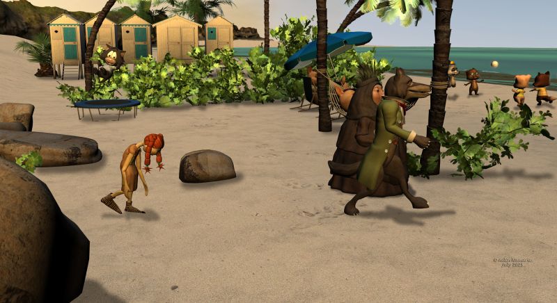 Flash and... (12)
Wolf guides them until the beach, to meet some of his friends - and he keeps for him it's to escape Zlata too.
Why was he the one designed this time to guide the new arrivants?

Previous part of the story: https://www.thefantasiesattic.net/attic/cpg/displayimage.php?pid=46196

********
Pocket Pets Kitty, by 3Duniverse [was on their site]
Zlata, by Nursoda (RMP)
Utla, by Nursoda (RMP)
Big Bad Wolf, by 3Duniverse (Daz3d)
The 3 Little Pigs, by 3Duniverse (Daz3d) [with Trumarcar's textures]
Pocket Pets bundle, by 3Duniverse (Daz3d)
Beach Cabin, by Pamawo
Relaxation Beach, by TruForm (RMP)
3D Scenery: Rocky Beach, by ShaaraMuse3D (RMP)
3D Scenery: Dryland Oasis, by ShaaraMuse3D & WhimsySmiles (RMP)
