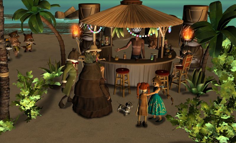 Flash and... (end)
Utla feels good for her first day in this strange town.
Zlata? For the moment, that's another story!

Previous part of the story: https://www.thefantasiesattic.net/attic/cpg/displayimage.php?pid=46215

********
Pocket Pets bundle, by 3Duniverse (Daz3d)
Big Bad Wolf, by 3Duniverse (Daz3d)
Utla, by Nursoda (RMP)
Toon Girl Sadie, by 3Duniverse (Daz3d)
Sunhat, by Fringewood
Dawg, on Mostdigitalcreations
Zlata, by Nursoda (RMP)
Mae, by Capsces Digital Ink (Daz3d)
Hula Girls, by elleque
Amity, by DragonFly (RMP)
Lorenzo Lorez, by Predatron (Daz3d)
Tiki Bar Set, by TruForm (RMP)
Mike's Tiki bar, by Traveler [was on RDNA] [1 tiki, the stools and the chairs]
Relaxation Beach, by TruForm (RMP)
