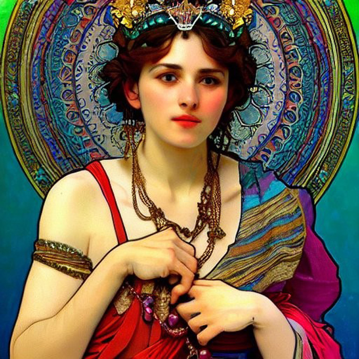 Polhymnie
Polhymnie is another of the 9 Muses.
Myths don't talk too much about her, except she was one in love with a Ares' son.
Her job was to look on pantomime style.

I had to modify a bit one of her eyes, or she would have a face problem lol
