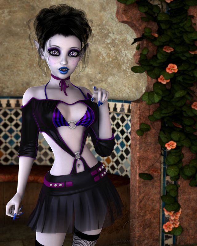 Sweet Succubus
~TOTW Winner Wk of 8/28/21~

Been a while! I've done three series plus a bunch of animations since my last post. And I don't want to spam posts, so I have picked out the "best" of what I have done to this point. I had wanted to do something a bit different, so I took my succubus Drusnia out on a shoot by this wonderful nook at the local arboretum <3 Her dark, modern sexy goth dress and her glowing pale skin is a nice contrast to the colorful nook <3 She felt so pretty!
Keywords: TOTW Winner 8/28/21