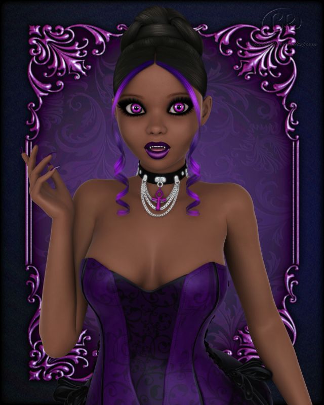 GothVamp Gigi
The second of our Vampiress Trio for this Halloween, is Gigi. She's sporting a classic goth style, with our favorite goth choker. Vamp Gigi is always a favorite of mine.
