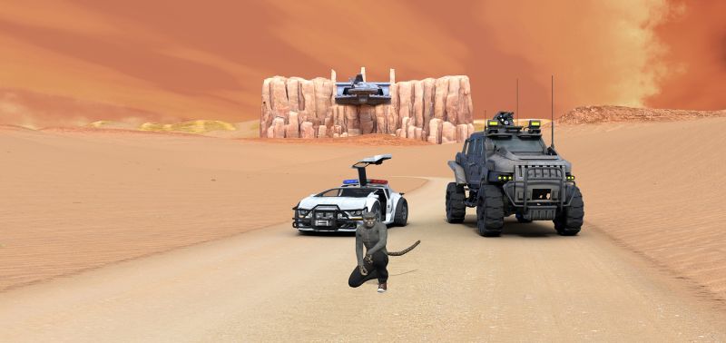 Desert Runs
Here is one Rawart Jaguar human, and in the background is Space Center by Summoner.  
