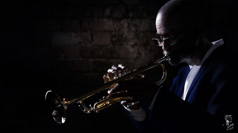 Joe Blow
I thought I get this render in before Black History Month is over.

A few nights ago, I watched this Disney Pixar animation called Soul. That movie inspired me to do this render.
Since I was doing lighting experiments, I thought I only use 1 spot light to create this split light image, however, I added one more spot light and pointed it to the wall. I wanted some detail to show thru from the wall, completing the overall look of the composition.

Comments are welcome
Thanks
JV
Keywords: DazStudio4.15 Genesis8.1Male BlackHistoryMonth Jazz Music Trumpet Mood Portrait Joseph