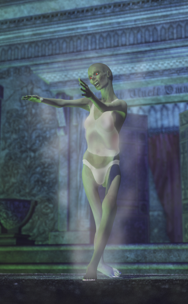 Victoria 3 A Walking Zombie
Just a fun picture for the holidays.  Use very old method of dressing the model by painting clothes.  It was widely used because it was expensive to buy anything when 3d was starting out.  When I started people were still painting clothes and prices started to fall and became reasonable around the time Victoria 3 came out.  People would use the templates to paint on or like in this one render it and then paint the clothes on.  Basically this was a fast sketch for the clothes.  
Keywords: Halloween Victoria 3 Walking Zombie