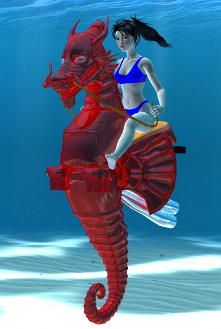 Aiko on a Dragon Carrier
On this distant planet people live in a liquid environment and breath water.   
Keywords: Aiko Dragon Carrier