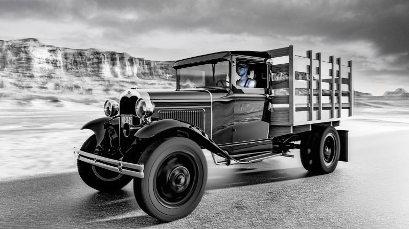 Ford AA Truck  2nd Time Around. 
I believe this is a better image. Sky is improve and made and attempt at dodging and burning the picture too.  Instead of using color to bring out the truck. 
Keywords: Ford AA Truck 