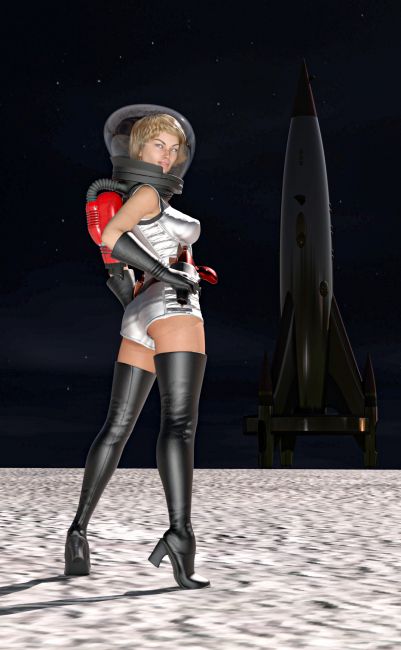 Want a Ride?
With a broken spaceship you can't be choosy on who you are going to get a hitch back to earh with.   This must be a hallucination!
Keywords: Space Rocket Ship Outer Pinup Pin Up
