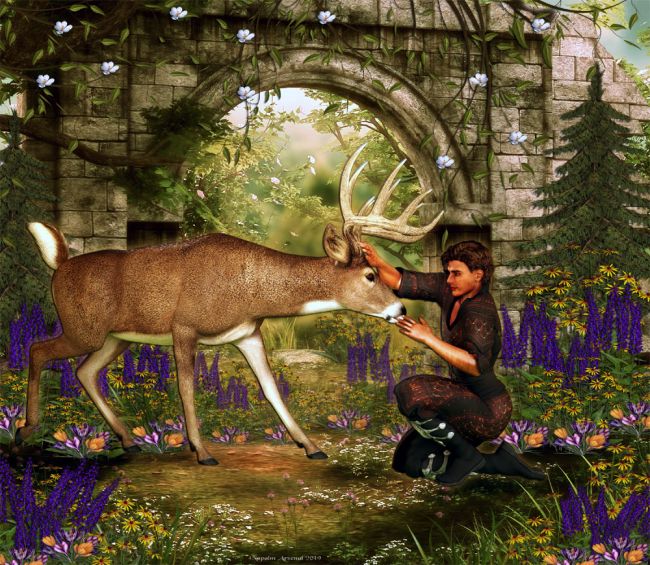 Learning To Trust
Secret Poses For Dusk By Aelin
HiveWire Horse
HiveWire Mule Deer for the HiveWire Horse
HiveWire Antler Pack, CWRW's Whitetail Coat Textures and character settings
Dusk SE
Xurge Necromancer outfit 
Lisa's Botanicals Black-Eyed Susans, Salvia, Crocus
Saffron for Lisa's Botanicals Crocus
Ultimate Butterfly Scatter
Background is SV Unbroken Silence
Mathew Hair for Genesis 3

Keywords: deer dusk secretposes woods flowers garden forrest