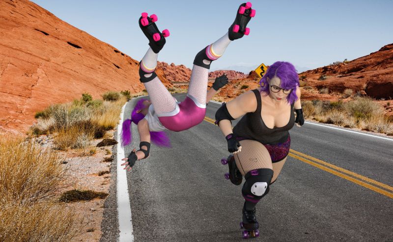 Bev joins the roller derby…
and demolishes the opposition
Keywords: bev,beverly,skating,race