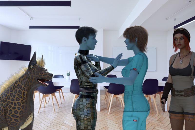 First meeting
Innocent as she was, Aria had a naughty streak. A tiny spark of Prax that surfaced now and then. Not having a sister she could connect with, she couldn't resist the idea of a replacement "twin."  An idea formed in her mind... create my own hybrid by mixing the unknown genetic material with my own. Having full access to the facility, she set up a pod that was known only to a few trusted and close associates. Her plan was to take the clone to a secret location where she could teach it everything she knew. Unfortunately, the traveller struck and she was classified as dead along with her father and sister. To honour Aria, her friends continued the process and educated the clone. They also managed to convince the authorities not to take any action against the clone as she had great expertise.  So they sent her to take command of the medcentre where she first heard of the rejected clones and began to help them.  Celeste had prepared clone-Aria for their first meeting. The traveller had explained everything to the real Aria and discovered how she had created her own copy and who it was. Then they were brought together for the first time...
