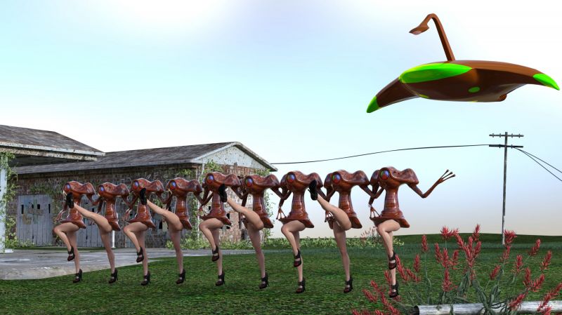 Victory dance!!
During a brief lull in the destruction of Earth, the crew of sector ship 732 stage an impromptu show of celebration. (if somewhat presumptuously)
