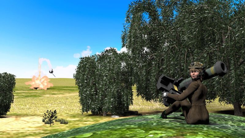 Did I do that?
Svetlana had finally talked her way into going our with the boys.  She wanted to see what the big deal was about those Javelin missiles.
   Lets see now, take a set and take up the launcher.  Even the Russians cooperated, sending in a couple of tanks.  Taking careful aim, she locked on and squeezed the trigger.
  "Is that all there ....," she started to say then .... "HOLY CRAP! ... Did I do that?"   
  Before her, the target she had picked out rewarded her with a beautiful "jack in the box" deconstruction.
