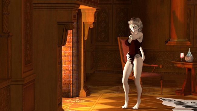 Bring the marshmallows
One of Kitty's friends in her lingerie waiting before the fire.  Thought I'd giver her a break after almost scaring the hell out of her.  Used Wizz's suggestions for the fire.  I think it looks a bit better.
