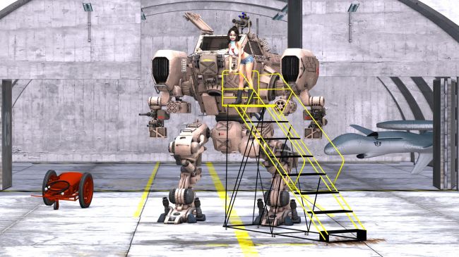 Sammie and her ride
~TOTW Winner Wk of 6/15/19~

Using Samantha again.  This time she is checking out one of the LG series mecha before a sortie.
Keywords: TOTW Winner 6/15/19 Samantha Poser Hybrid Girls Mecha