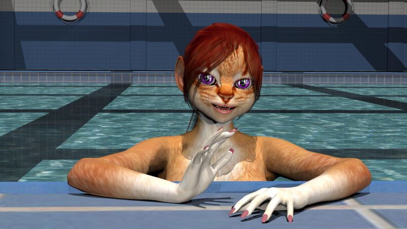 Who says cats fear water
~SAOTW Winner 7/23/22~

New catgirl I came up with.  She is definitely a water baby.  Fancies Brooke hair and rather likes the indoor pool we have here.  Been a little while so I was taking my time with her.  Used the Daio textures for V4 and used my copy of Texture Convert in order to port them over.  LeFemme has a catgirl morph . . . . . hmmmmmm?
Keywords: SAOTW Winner 7/23/22