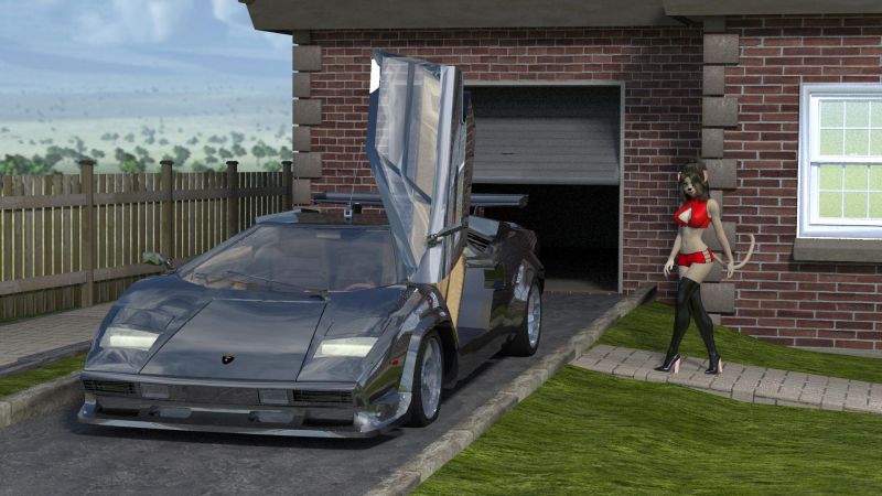 Just going for a ride
Felina decided to bring her little Italian sports car out for a spin.  Of course she had to dress up for it, even if she is of the cat-girl persuasion.  But, just what is it about going for a ride that has all the guys that are staring at her?

