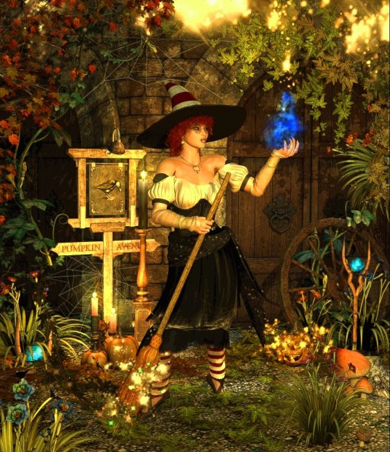 Halloween Witch
Happy Halloween!
Credits:
Delphine Hair by Prae (FRM)
Pumpkin Avenue by Mada-Sarsa-Thorne (DAZ)
Urban Fae by ravenhair-Sarsa(DAZ)
Malaika	by Val3dart (DAZ)
Props from several sets by DM
Jepe's SpecialZ (DAZ)
Daylily by Lisa's Botanicals (Hivewire3D)
Autumn Elegance by Napalmarsenal (FRM)
Bijoux Hantee by Fabiana (RMP)
Thanks for looking and for your comments on my previous renders!

