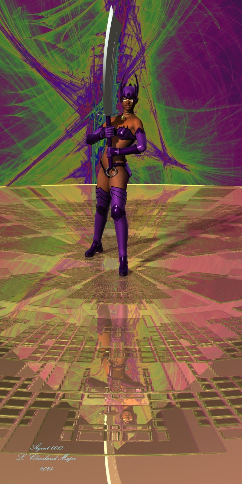 Lady Mid Knight
I got Lady Midnight for V4 by Midnight Stories from FRM as my Birthday Present. I fitted it to Genesis V5 and used shaders for the textures. It has a sword included, but I decided to use a different one. The Backdrop and floor are both made by me.
Keywords: SciFi Character Superheroine Warrior Pinup