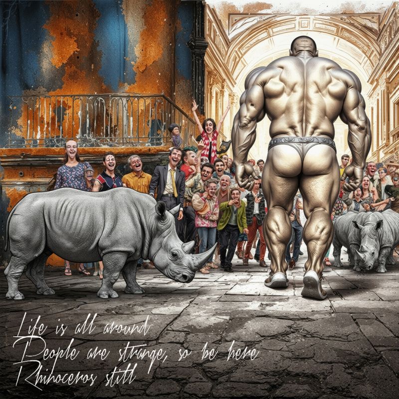 People are strange
I made this image after one of mine Haiko Poems
Using a painting and a drawing as reference
Keywords: Alan, Alan Hauge,steampunk,fantasy,haiko, Rhinoceros,people,