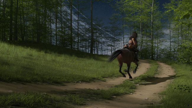 Dash to the Inn - FA winner 12/18/21
Alys could hear something coming through the forest behind her.  The tops of the trees were moving so she knew it was big.  The  Skull and Spike Inn was only a few miles away, down the hill and across the plain.
Keywords: fantasy female Horse landscape sunset