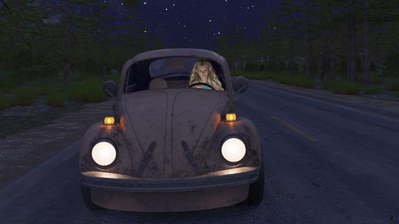 On The Way Home
Thinking back on what she had seen Olivia struggled to identify the hairy, otherworldly creature as she drove on the old two lane road back into town,.  

A wolf?  Much too large.  A boar?  It seemed to be much more canid than suid.  And that cry if it was from the animal at all was certainly neither of those.

She sped up, anxious to be back in her own house.
