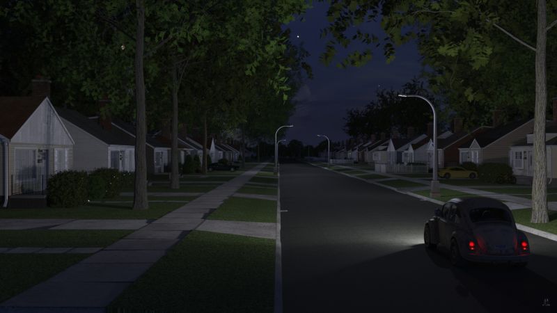 Almost Home
Olivia turned onto her street.  She was glad that she had left her porch light on.  

The street lights for the subsection of the complex in which her house lay had failed earlier in the month and there was still no estimate for when they would be back on.

On most evenings when she returned from work there were many lights showing from the house.  Tonight because it was so late there was only hers.
