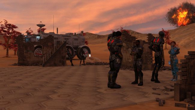 A Puzzle
On arrival at the colony, Eve found that no one was wearing helmets.  The AI's had tested the results of the terraformed atmosphere and said that it was breathable.

Now came the real puzzle: where had the colonists gone?

Joe and Eve were entertaining various conjectures.  Tyrone had heard John's idea that they were completely destroyed and was appalled.

Whatever the weapon was that had been used on the colony, it had embedded bricks in the paving stones and had otherwise left only fires.

1-BLACK pointed out to Taryn three paving stones that seemed odd.  He had used the processors in Eve's pad and the pattern matching had pointed them out.

Previous image is [url=http://www.thefantasiesattic.net/attic/cpg/displayimage.php?pid=37017]here[/url].  Next image is [url=http://www.thefantasiesattic.net/attic/cpg/displayimage.php?pid=37019]there[/url].
