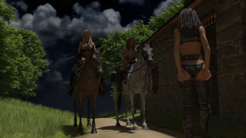 Old Friends
"Hail, Alys," said Ryanne.  "How many this time?"

"Only three," she responded.  "The Innkeep is very grumpy about a little wrestling."

"And did this "wresting" involve unconsciousness on the part of some of the participants?"

"Well, maybe a little," responded Alys, kicking her right foot as she was inclined to do under pressure.

"And was your search successful?" asked Ryanne.

"Well, I wasn't consumed by a monster so yes on that part.  As to finding the artifact, no."

"Then I'm alone in finding a map.  We'll have to decide how to proceed during our evening meal.  I understand Sean's cooking is quite good."

"He'll never let me back inside," said Alys.

"Let us see to our mounts and then we'll address that."

Next image is [url=https://www.thefantasiesattic.net/attic/cpg/displayimage.php?pid=42519]here.[/url] Previous image is [url=https://www.thefantasiesattic.net/attic/cpg/displayimage.php?pid=42516]there.[/url]

Story starts at [url=https://www.thefantasiesattic.net/attic/cpg/displayimage.php?pid=42512]this image.[/url]
