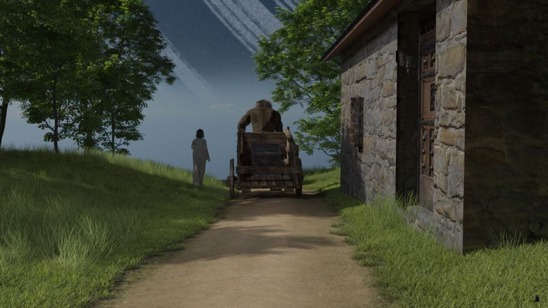 Departure for Caer Wyddno
Morc reattached the board that served as a gate for the cart, lifted the fork and started down the long road back to Caer Wyddno where Fedelm had left her horse.

Fedelm chanted binding songs as they walked.  Morc still uneasily glanced at Fedelm from time to time but knew she was protecting them from what they carried.

Next image is [url=https://www.thefantasiesattic.net/attic/cpg/displayimage.php?pid=42611]here.[/url] Previous image is [url=https://www.thefantasiesattic.net/attic/cpg/displayimage.php?pid=42609]there.[/url]
