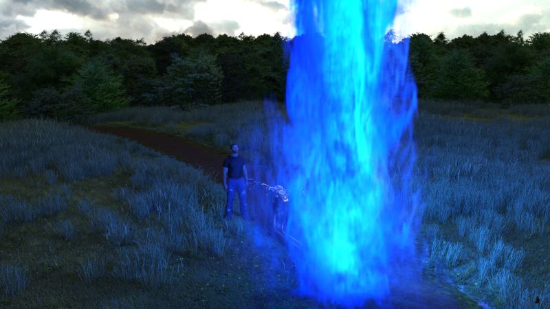 Departure
The sky darkened.  

A huge column of electric energy rose where Mab, Kari and Rekka were.  

And with a roll of thunder they were gone.
