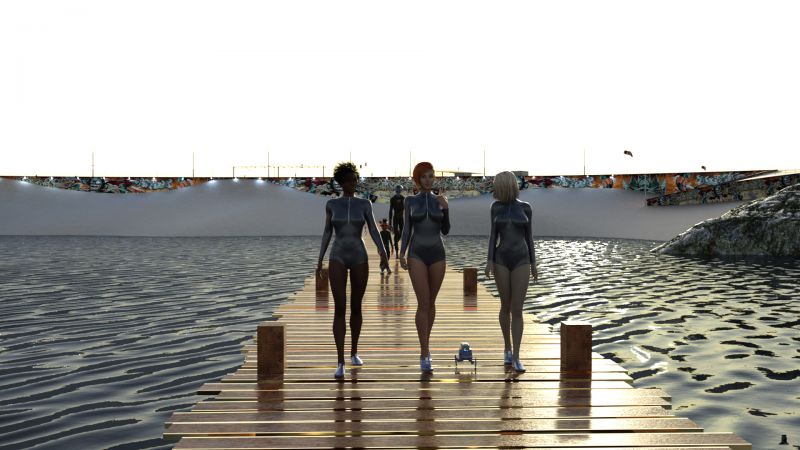 Waiting to Depart
As they walked out to the research station shuttle, Eve commented "I wonder how many of the intelligent native entities don't interact with us at all."

"What provoked that thought?" asked Monica.

"There were very large amphibians when we landed that were clearly interested in us and appeared to have some intelligence," Eve replied.

Monica wanted to know "How large?"

"Oh, maybe two meters or so and bipedal," answered Eve casually.

Karolina's head snapped around.

"Two meters!  I hope we don't meet them on our surveys."

Next image is [url=http://www.thefantasiesattic.net/attic/cpg/displayimage.php?pid=40878]here.[/url] Previous image is [url=http://www.thefantasiesattic.net/attic/cpg/displayimage.php?pid=40876]there.[/url]

Story starts at [url=http://www.thefantasiesattic.net/attic/cpg/displayimage.php?pid=37772]this image.[/url]
