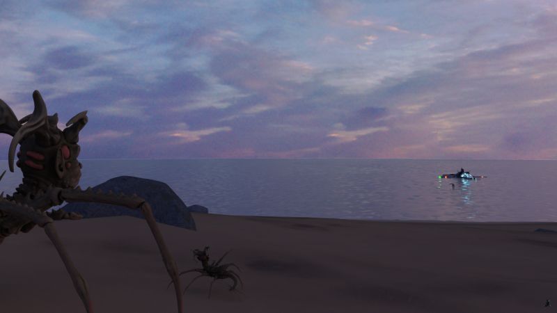 What's That, Daddy?
As Eve swam towards the survey ship she sent her report for 6-BLUE-2 to relay to the Research Dock.

"RD-18, survey vessel SC-1-16 reporting derelict shuttle, grid 4QFJ 5 5 182 161, bioluminescent material on flight deck."

"SC-1-16, acknowledged.  ST-118 dispatched, 6 minutes to launch.  Carry on survey mission."

6-BLUE-2 restarted the ship's engines.


On the shore, a juvenile native indicated Eve as she swam.  Its parent agreed that it was an interesting development using their own speech.

Next image is [url=http://www.thefantasiesattic.net/attic/cpg/displayimage.php?pid=41001]here.[/url] Previous image is [url=http://www.thefantasiesattic.net/attic/cpg/displayimage.php?pid=40994]there.[/url]

Story starts at [url=http://www.thefantasiesattic.net/attic/cpg/displayimage.php?pid=37772]this image.[/url]
