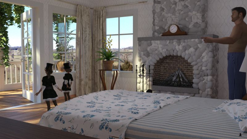 Morning of March 17th-3
Mike complained that he didn't remember how he'd gotten home from that last celebration and was even more surprised to find that his bike had returned as well.

Kari and Rekka both said, "Magic!"  at the same time.  With a sigh, Mike climbed out of bed, looked out the balcony door and froze, pointing.

Seeing Mike looking past them, both pixies turned around.
