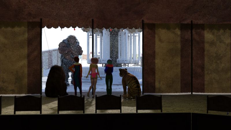 No More Marks?
Bubbles was asking Bennie, "There were no cars at all?"

Bennie rumbled something unintelligible that sounded affirmative.

The 9:30 AM show had had no one.  It looked like the 2:00 PM was a bust as well.

They all hated it when it snowed this much.
