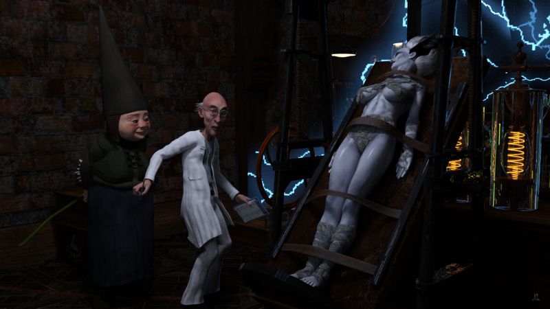 Whisperer in Darkness
Doc F. had just brought his latest invention down from the lightning storm and she was grinning.  This time he didn't even get to do his "Alive!  Alive!  She's alive!" routine.  Usually they didn't grin.

He startled just as there came a whisper from behind him, "Now Victor.  We've talked about making brides, haven't we?"
