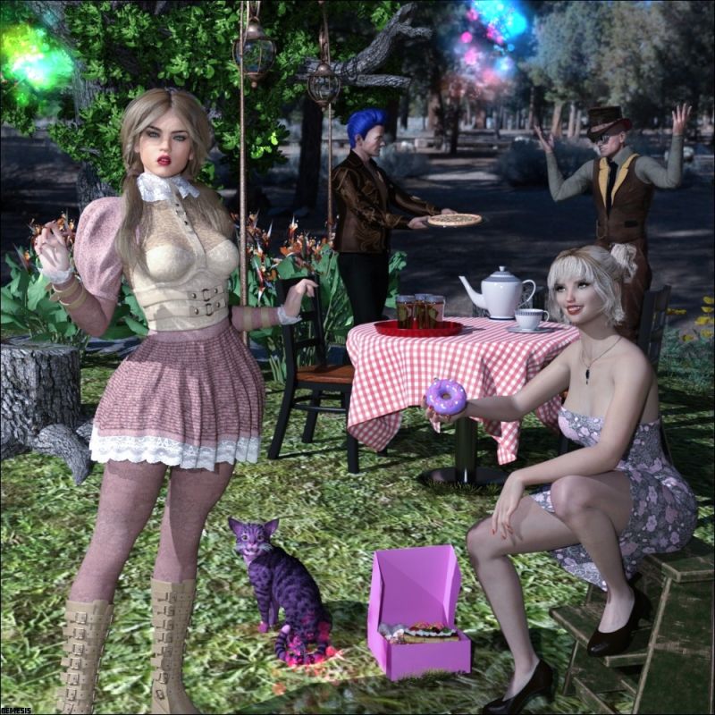 Back in Wonderland
The Cheshire Cat accompanies Alice to the Mad Hatter, who, to celebrate her return, wants to offer her a cup of tea... But suddenly comes out the Mad Pizza Maker, who gets angry with the Mad Hatter, because he says today is a special day and should be celebrated eating pizza and drinking beer. As the two argue, the Mad Pastry Chef tries to offer Alice some sweets. In the midst of all this hubbub, Alice asks herself:"Why am I back??"
