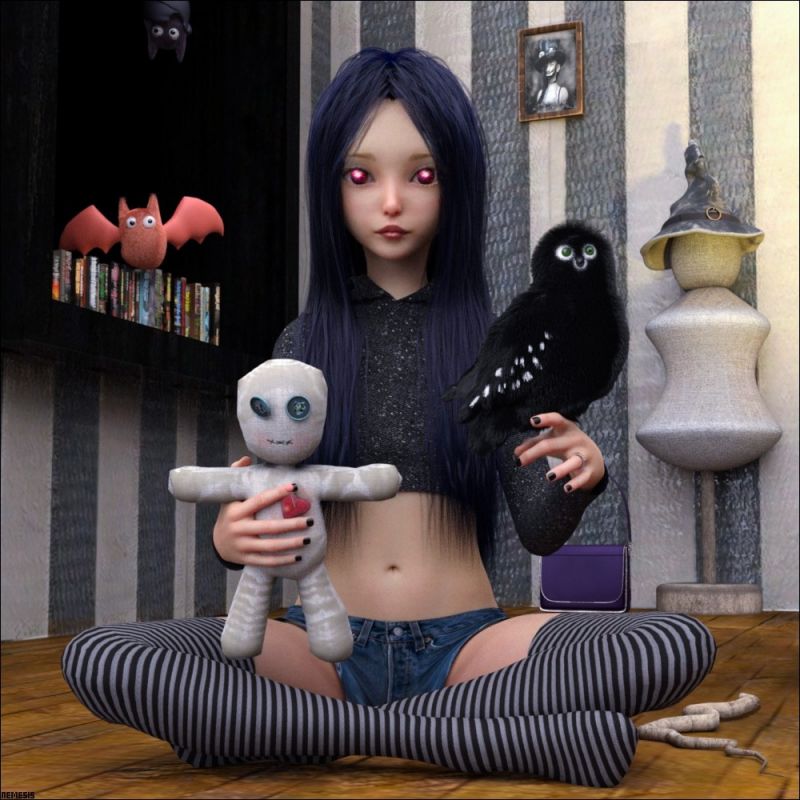 The punishment room
She's been a naughty monster and the teacher locked her in the punishment room, ordering her to do some homework, but she found some new little friends hiding there and she's not so sorry for the castigation...
