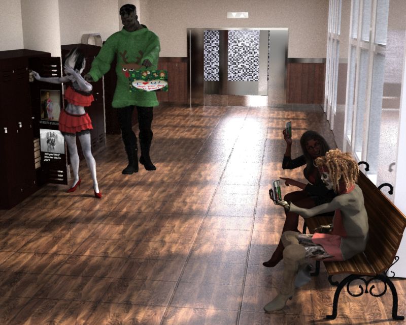 Franken Dad.  Monster Embarassment
Lucy wasn't very popular at Monster High.  It definately didnt help her social life at all when her super dorky dad Frank came by and dropped off her lunch in her old lunch box that he found from when she was in kindergarden, complete with the original I love you message still taped to it.

