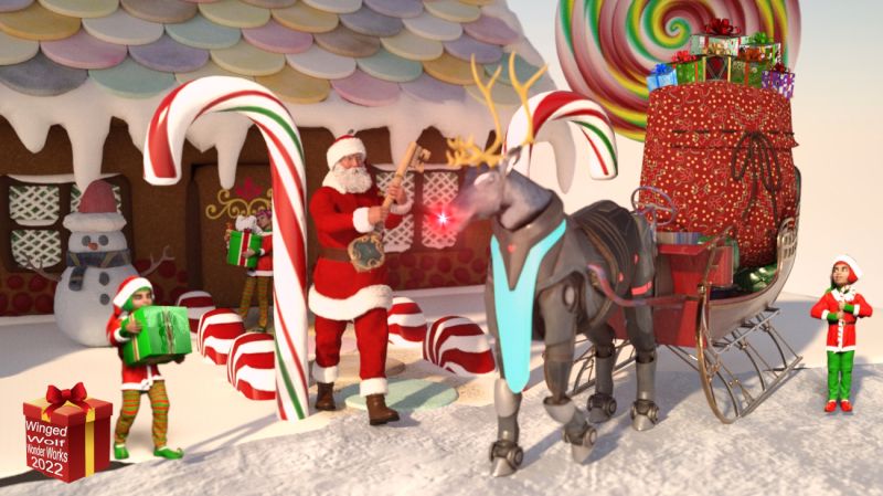 Rudolph the robot reindeer
This will be the first time santa is trying out his new clockwork reindeer. According to the elves that designed it, all he has to do is wind it up and it's supposed to fly faster and easier than his real reindeer. The elves say as an added bonus, he no longer has to worry about flying in sudden smelly gas from reindeer who ate too much alfalfa before the flight.
