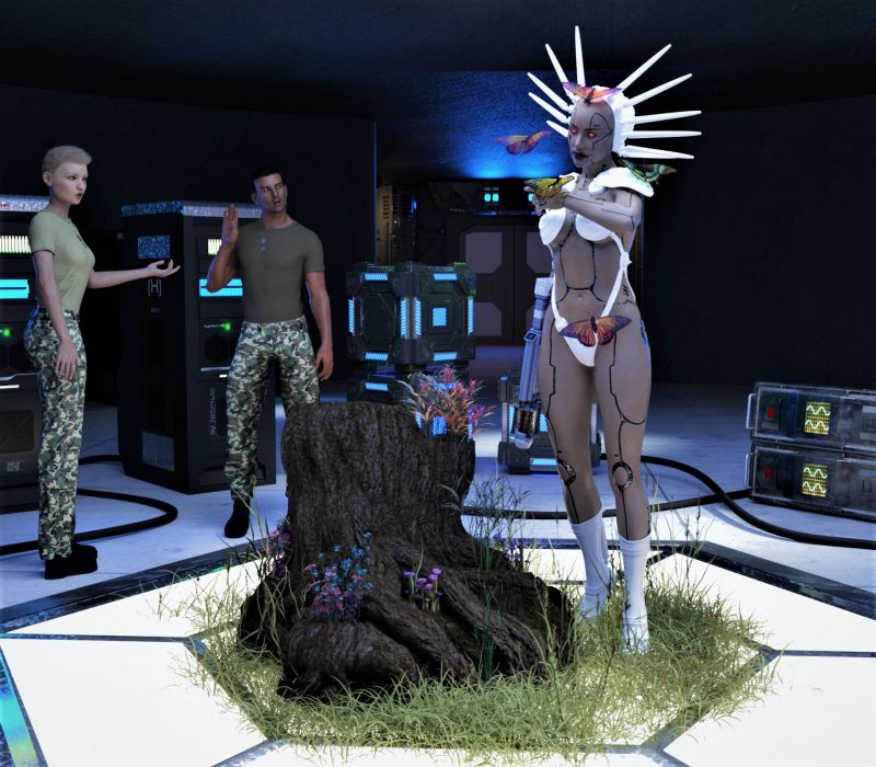 New Friends
The crew located and teleported their attack android back from the plant. She had locked some new friends and their habitat in her energy field and brought them back with her.
Robert, you need to tell her she can't keep them.
Nope, my momma didn't raise no foolish children.
