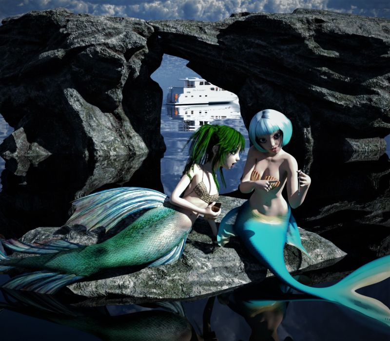 Oh My Neptune
So did you visit with the humans on the boat.
I sure did, they told me stories and showed me things, I got pictures
Look at this, you will never see one of these on a merman.
OMN! That is huge, what is it.
He called it a ...
Girls time for supper.
On the way mom.
