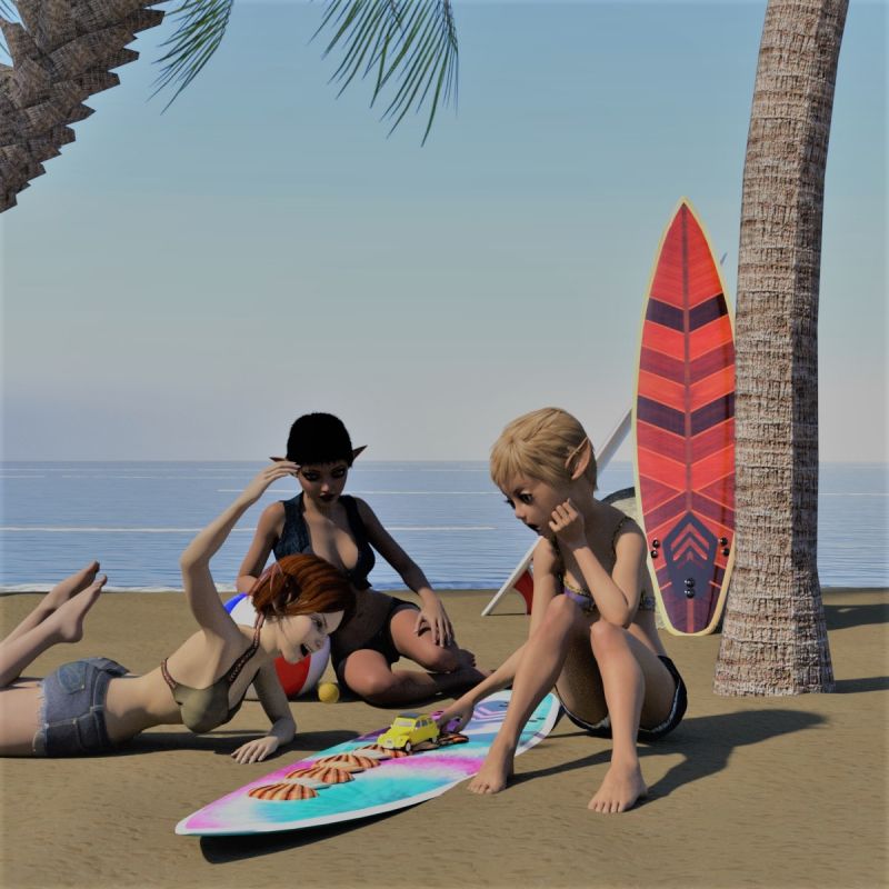 Pixie Beach
Here comes the little bug down Sea Shell Lane looking for more good surfing spots.
Look out! Meteor.
Nnnooooooo!
