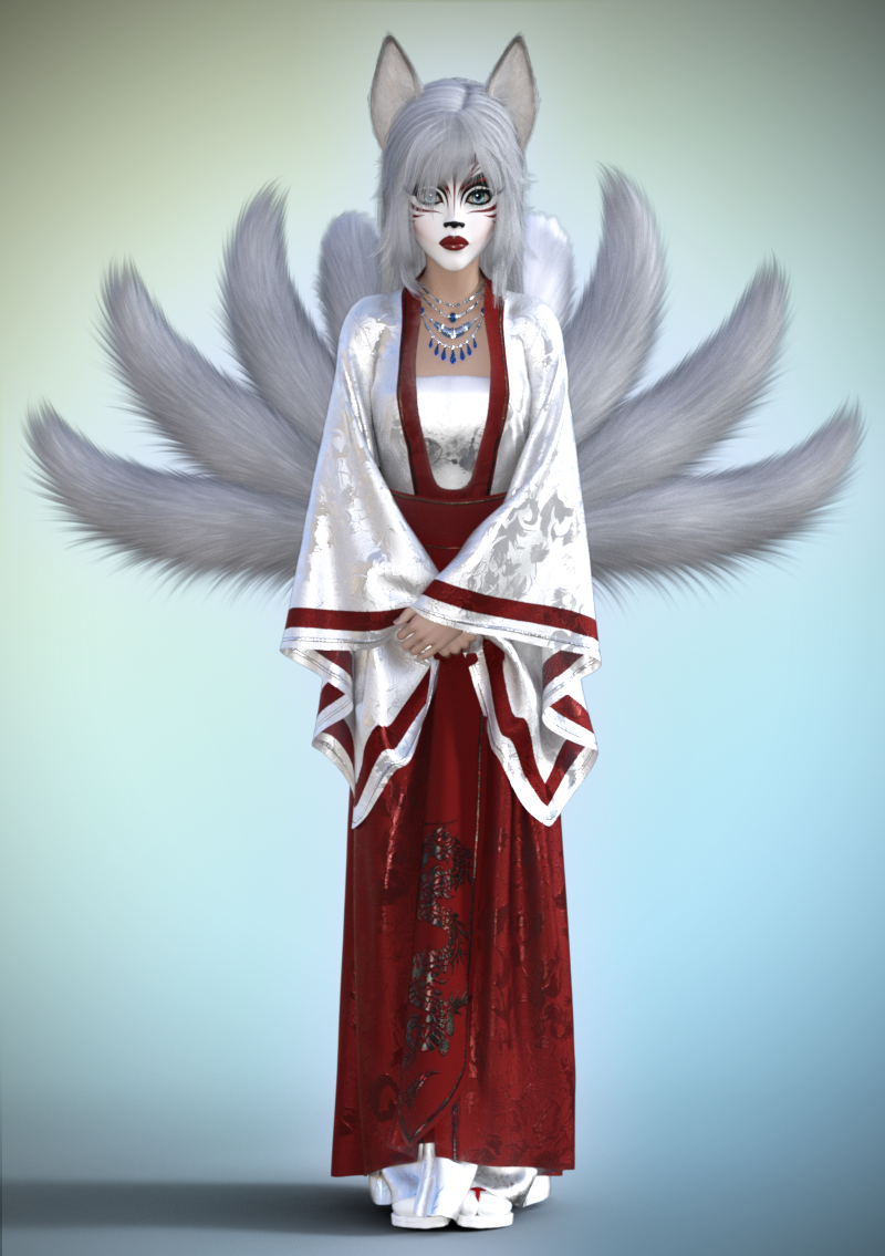 Divine Guardian Fox
Kasumi with her full nine tails. Her eyes turn to blue from gold when all of her tails come into play.  Still working on the assorted masks, whether to do them as LIEs or geoshells.
