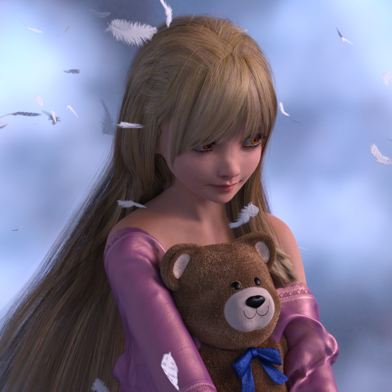 Mahiru
~SAOTW Winner Wk of 8/26/23~

The teddy bear and feathers should give it away. 
Keywords: SAOTW