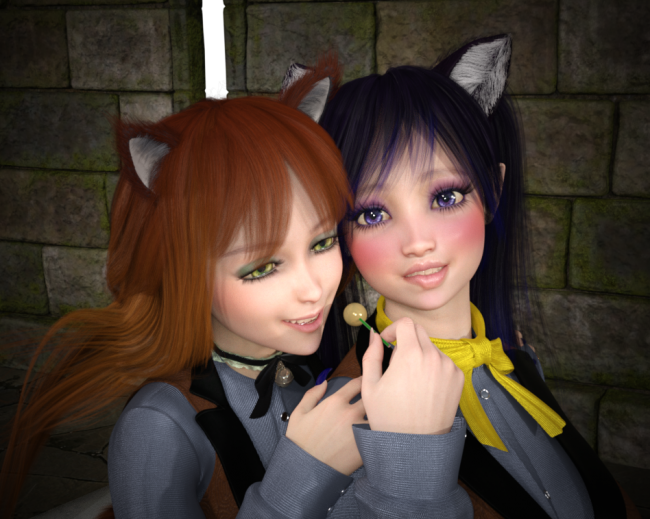 After Daze
Poor Yuki spent the whole day walking around in a blushing daze.  Bad enough Tabby kept stealing her lolipops. 
