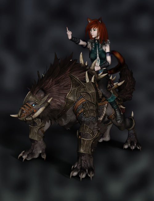 Opinion Given
Tabby expressing her opinion of anyone who don't approve of her and Sensei.  

Ok testing Summoner 's Armoured Wolf in Daz.  Also wanted to do something more fantasy with the two. 

If you render in 3DL with lighting model set to matte . He renders just fine.  
