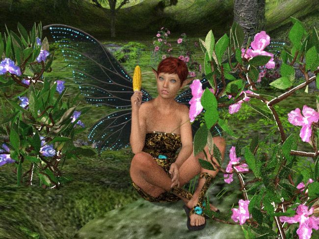 Lunch Break
Ceres at "normal size" trying to relax for lunch. Funny how her wings wont change size with her.
Ceres by EnchantedPixie. A wonderful gift. 
Cheers
