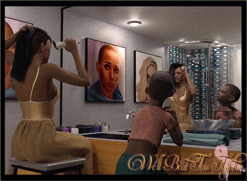 We’ll Beat This Together 
We’ll Beat This Together 
In an effort to help alleviate the melancholic demeanor hanging over her daughter like dark cloud, Aliza decided to shave her own head as a show of support for Imala.   
Imala, she says while shaving her head; “Do you know the meaning of your name?  It is a special name for a very special girl. The name Imala is not just cute and sweet, but has a deeper meaning.  Strong-minded; which is something you’ve demonstrated on many occasions. It is something every survivor must possess, and together we will not only survive, but beat this cancer”.
Keywords: Cancer Survivor