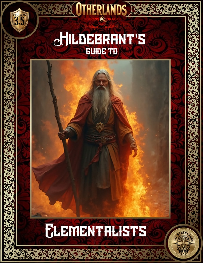 Hildebrant's guide to Elementalists
Yet another 3.5 D&D book on an interesting character class. 
Keywords: Book