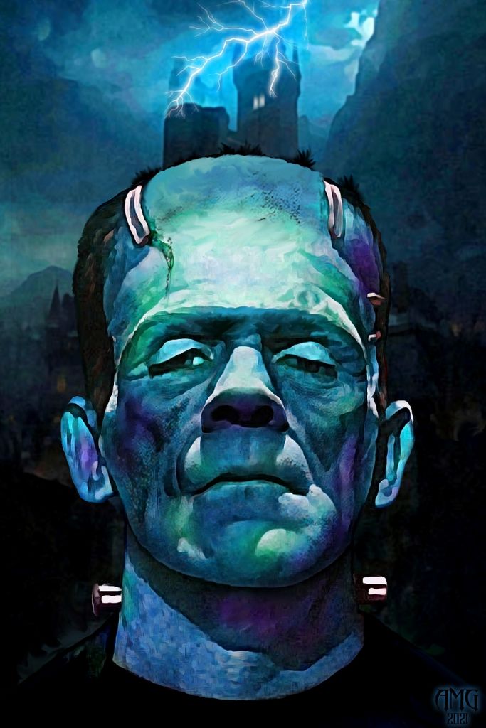 Boris Karloff 
Born William Henry Pratt, the actor who was later known as Boris Karloff captured the worlds attention and in 1931 he starred in the movie Frankenstein. Based on the novel written in 1818 by Mary Shelly, Frankenstein; or, The Modern Prometheus the movie was a huge success and has indelibly placed Boris into the annals of history. My reference pictures for this were black and white movie stills and a picture of Bran Castle in Transylvania. 
Keywords: Actor movies Frankenstein monster castle